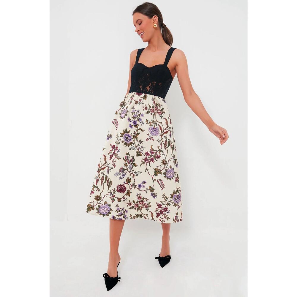 Tuckernuck Black and Cream Floral Midi Dress